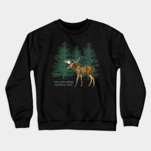 Yellowstone National Park Montana Moose Trees Silhouette Vintage-Look Crewneck Sweatshirt